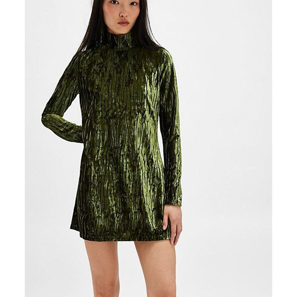 Anna Sui Green Velvet Turtleneck Dress